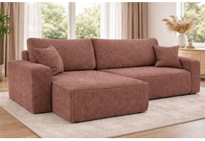 OP=OP Hoekbank Pim XL -Ribstof Warm Oud Roze - Universeel - Slaapbank met opbergruimte