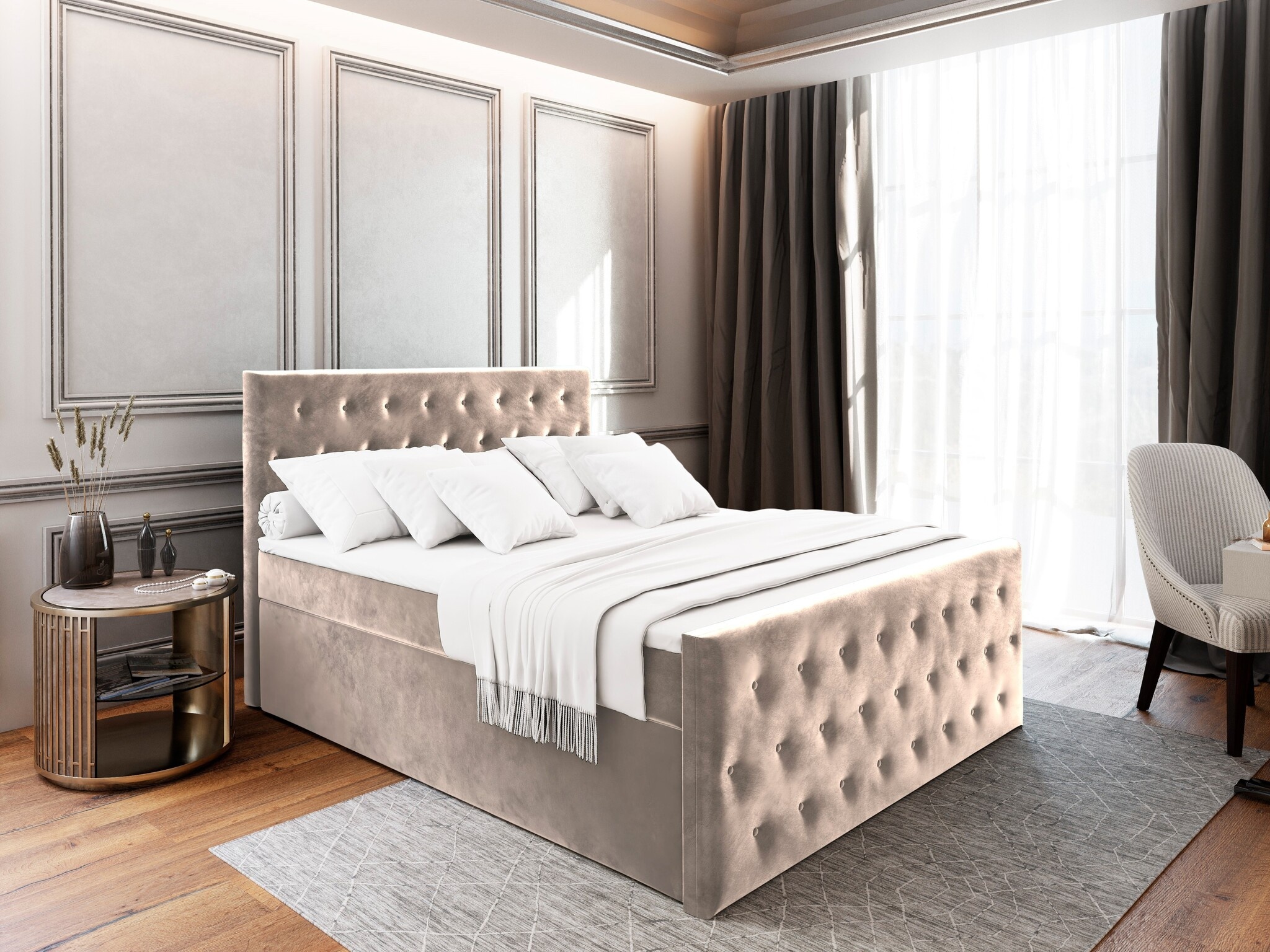 2dekans Opberg Boxspring Fluweel Fondi - incl voetbord |160 x 200 Ecru |  Diverse Schade  - Niet in originele verpakking - kans op meer schade