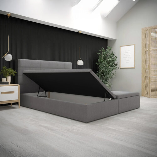 OP=OP Opberg Boxspring zonder Matras Yara | 160 x 200 Velvet Antraciet - 40 cm hoge opslagruimte | 2 verschillende stoffen