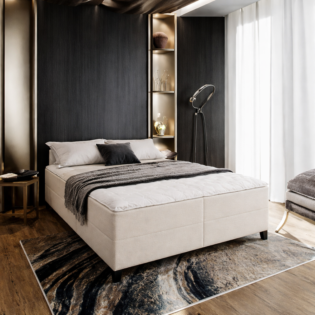 OP=OP Boxspring Vast Zonder Hoofdbord - 200 x 210 Ecru | 30 cm Boxen - Incl 500 m2 Pocketvering matrassen