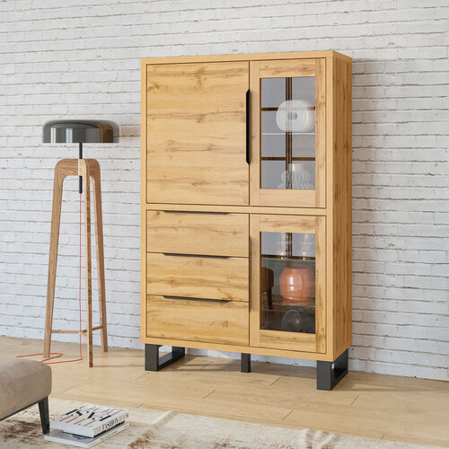 Vitrinekast Halmstad - 3-deurs incl. 3 lades - Wotan Eiken