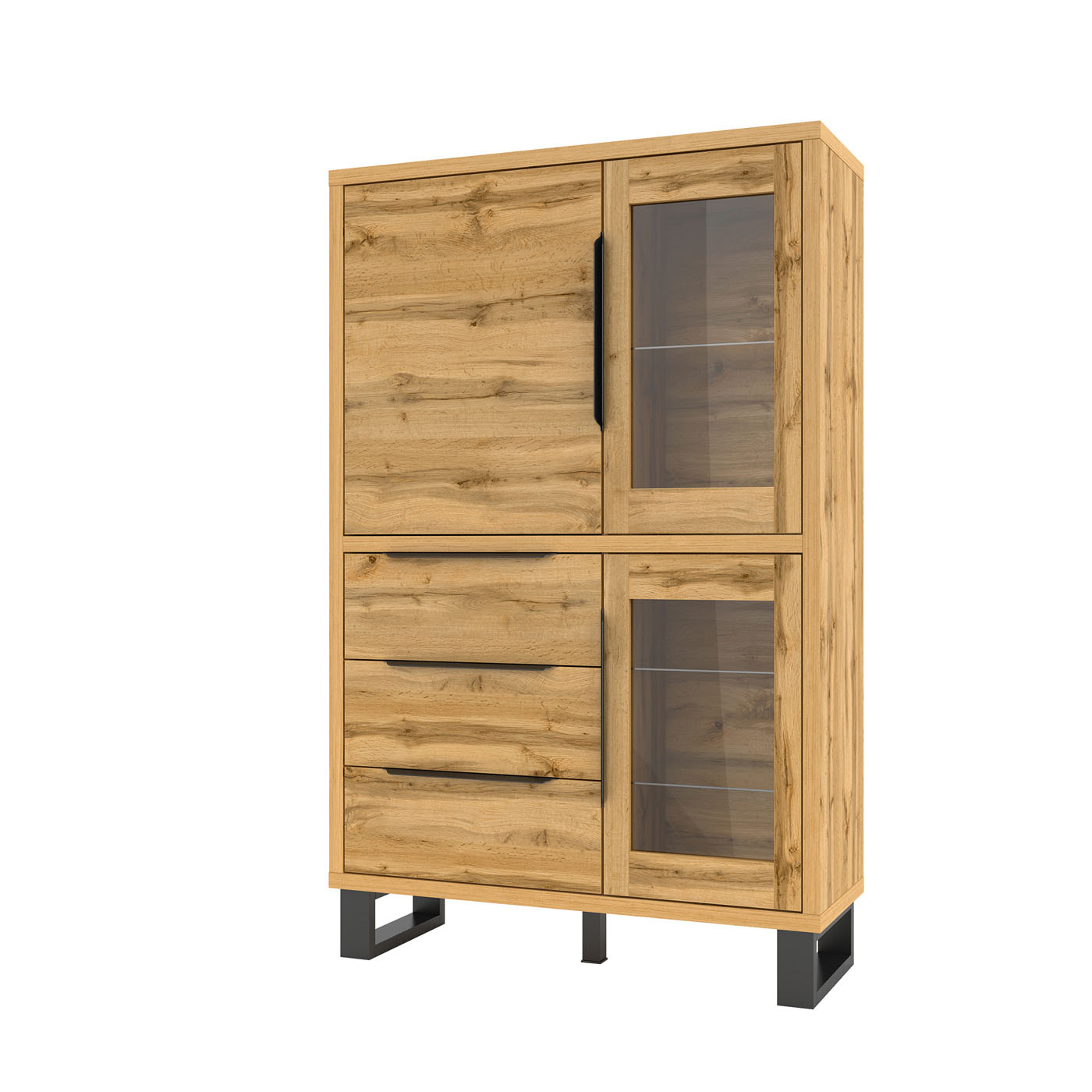 Vitrinekast Halmstad - 3-deurs incl. 3 lades - Wotan Eiken
