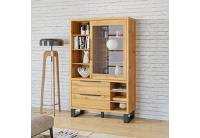 Vitrinekast Halmstad - 1-deurs incl. 2 lades - Wotan Eiken