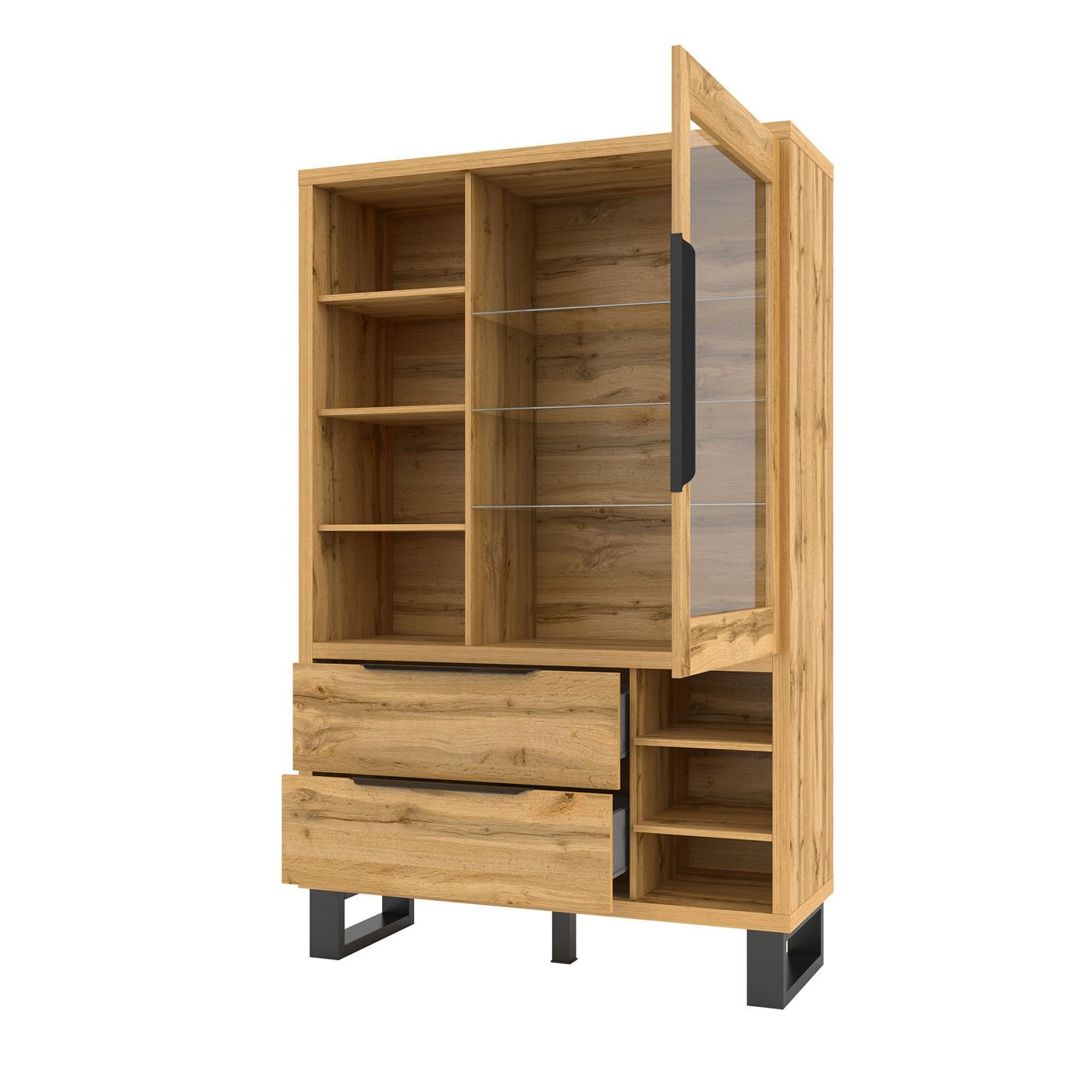 Vitrinekast Halmstad - 1-deurs incl. 2 lades - Wotan Eiken
