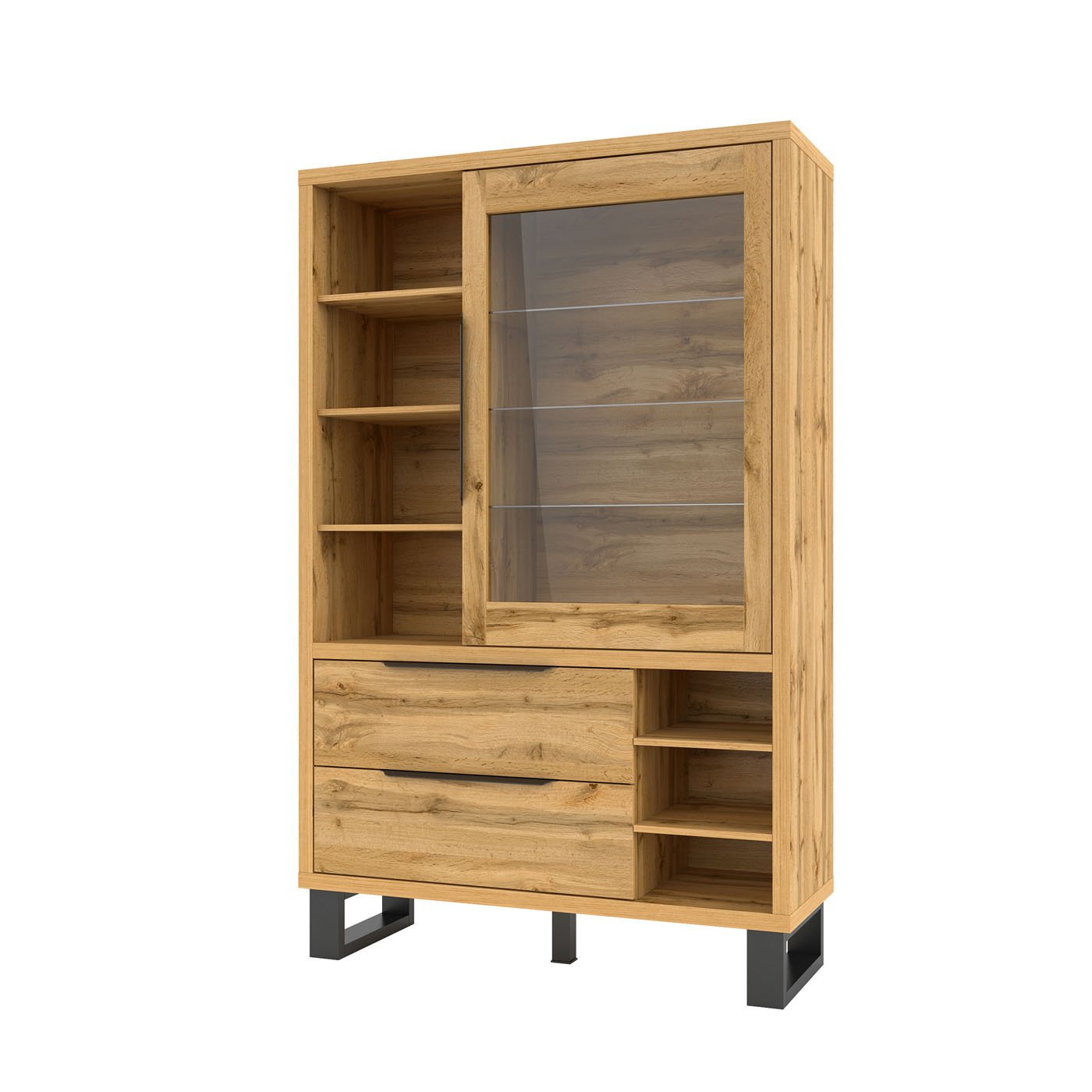 Vitrinekast Halmstad - 1-deurs incl. 2 lades - Wotan Eiken