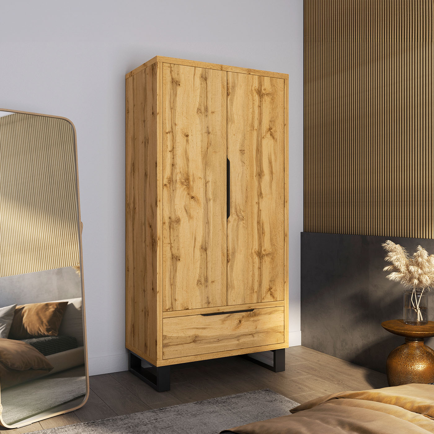 Kledingkast Halmstad - 2-deurs incl. lade - Wotan Eiken