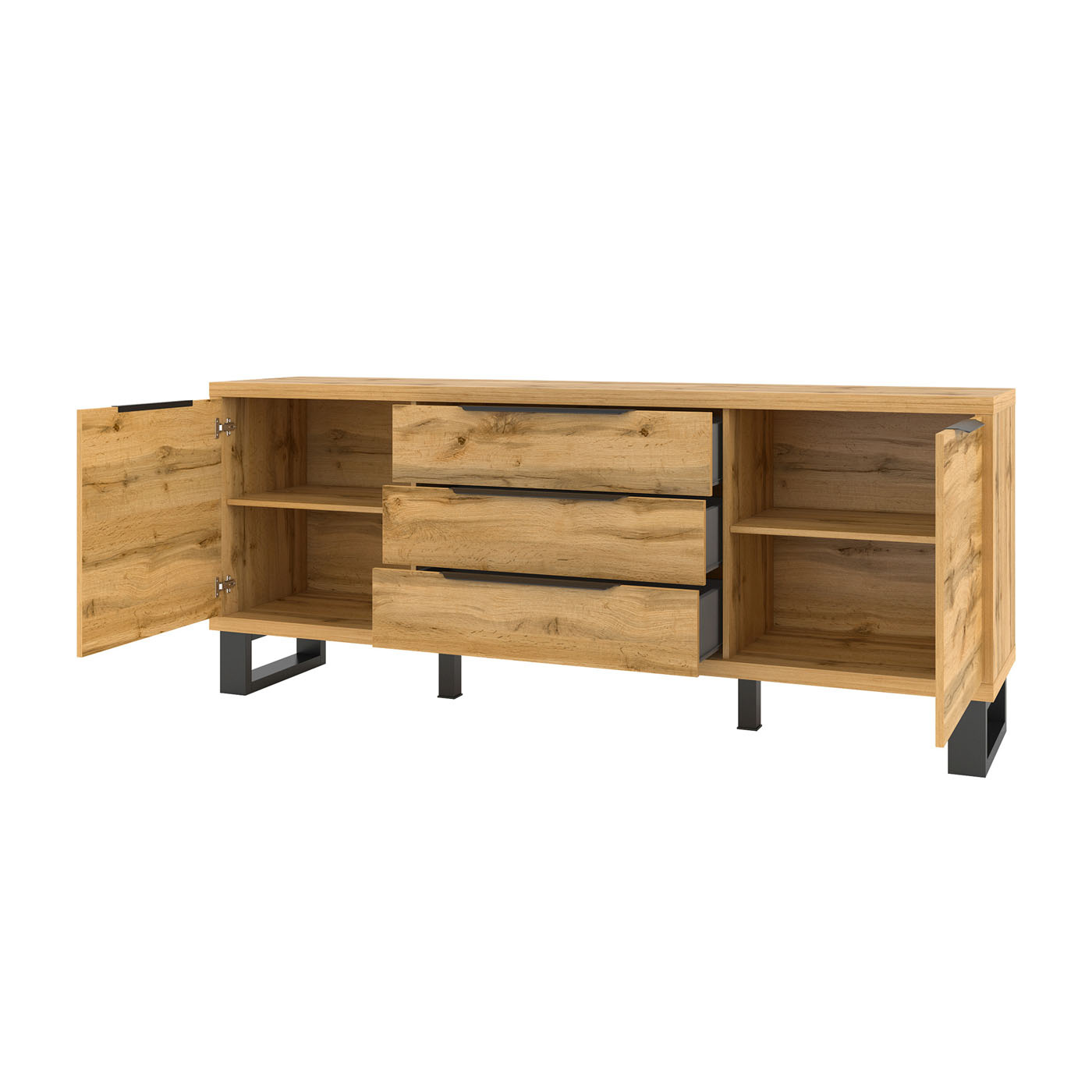 Dressoir Halmstad - 2-deurs incl. 3 lades - Wotan Eiken