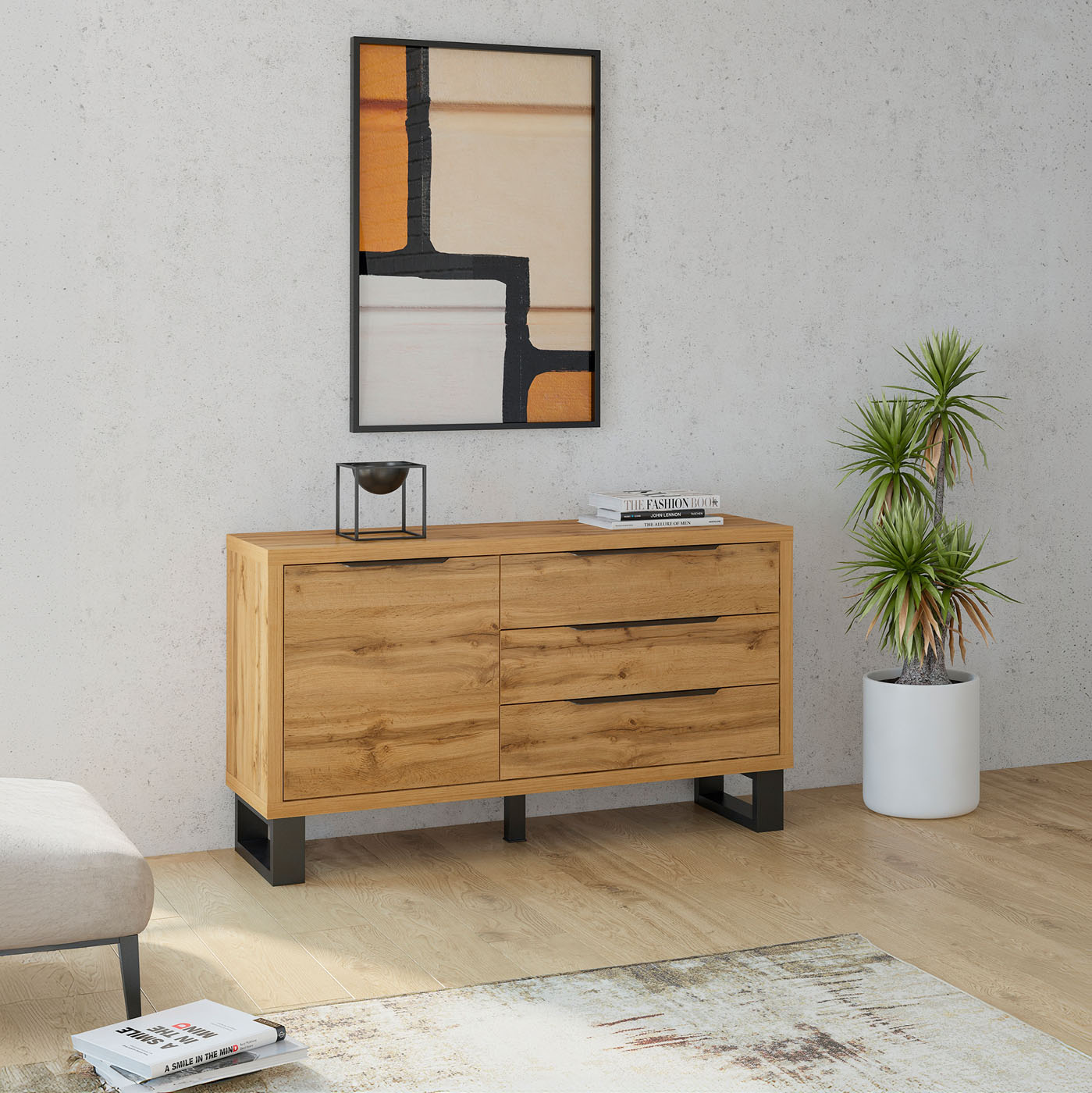 Dressoir Halmstad - 1-deurs incl. 3 lades - Wotan Eiken