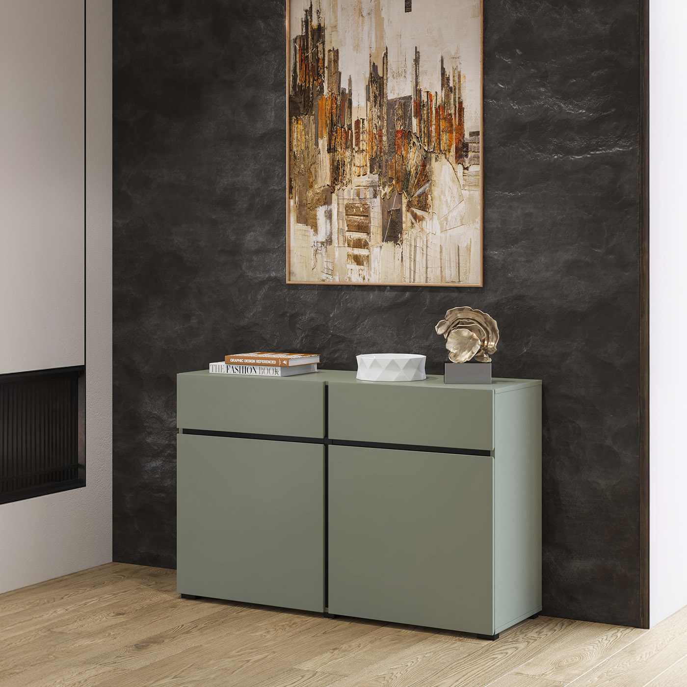 Dressoir Crotone - 2-deurs incl. 2 lades - Groen