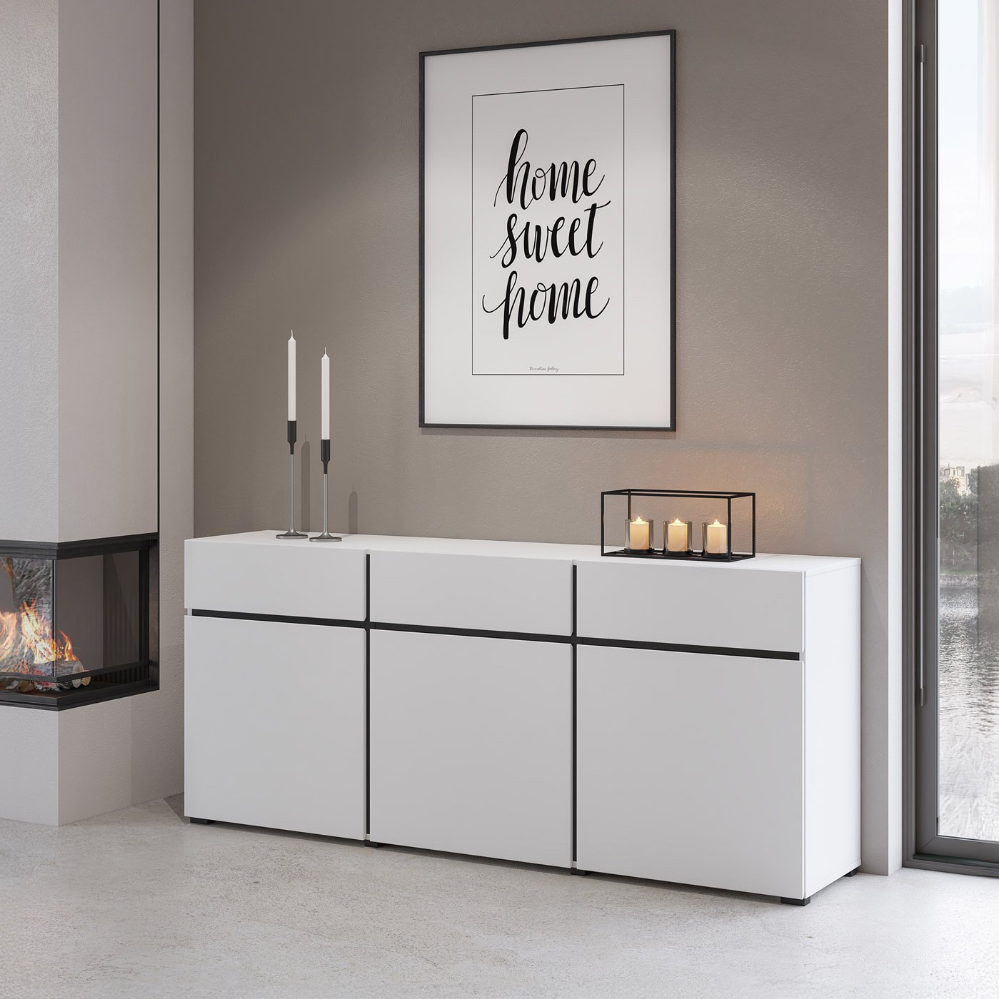 Dressoir Crotone - 3-deurs incl. 3 lades - Wit