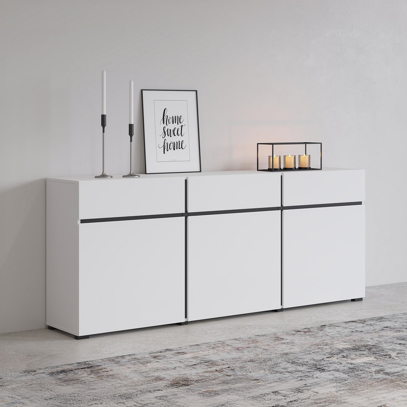 Dressoir Crotone - 3-deurs incl. 3 lades - Wit