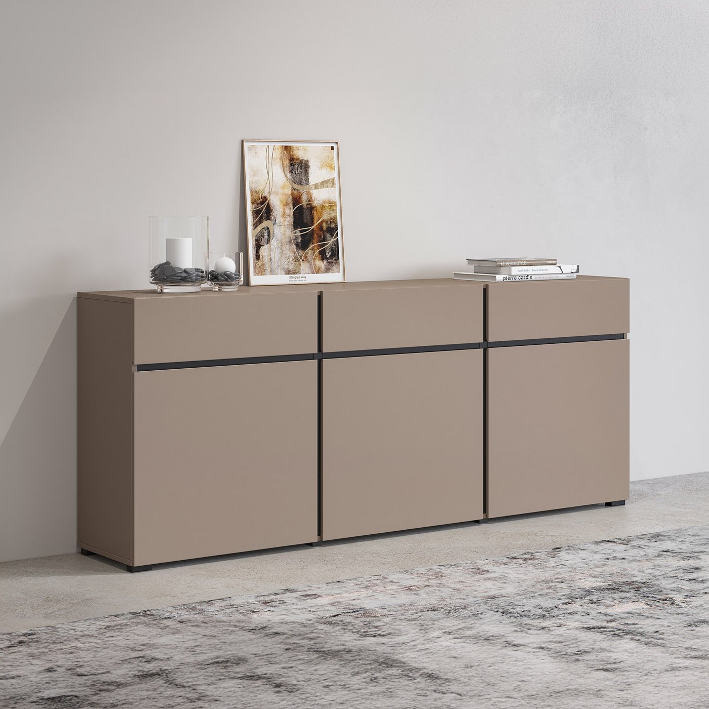 Dressoir Crotone - 3-deurs incl. 3 lades - Taupe