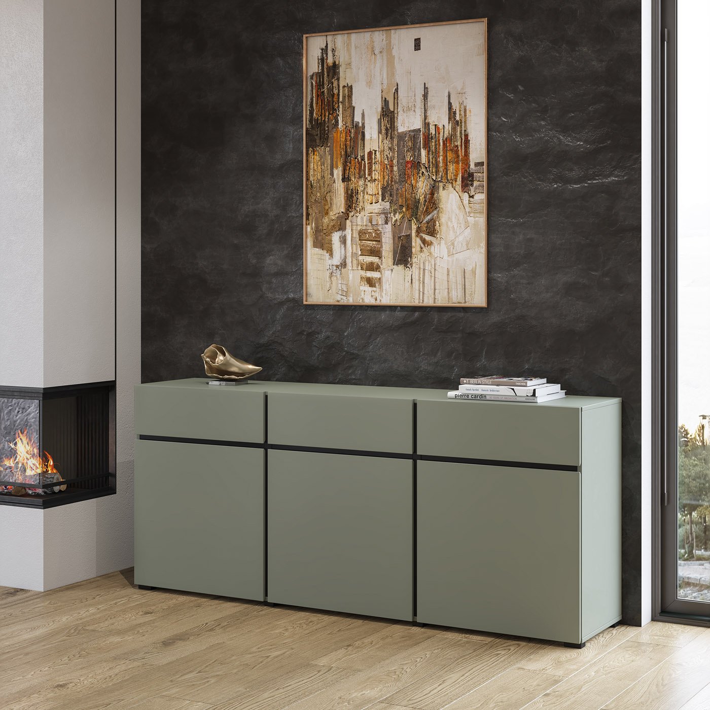 Dressoir Crotone - 3-deurs incl. 3 lades - Groen