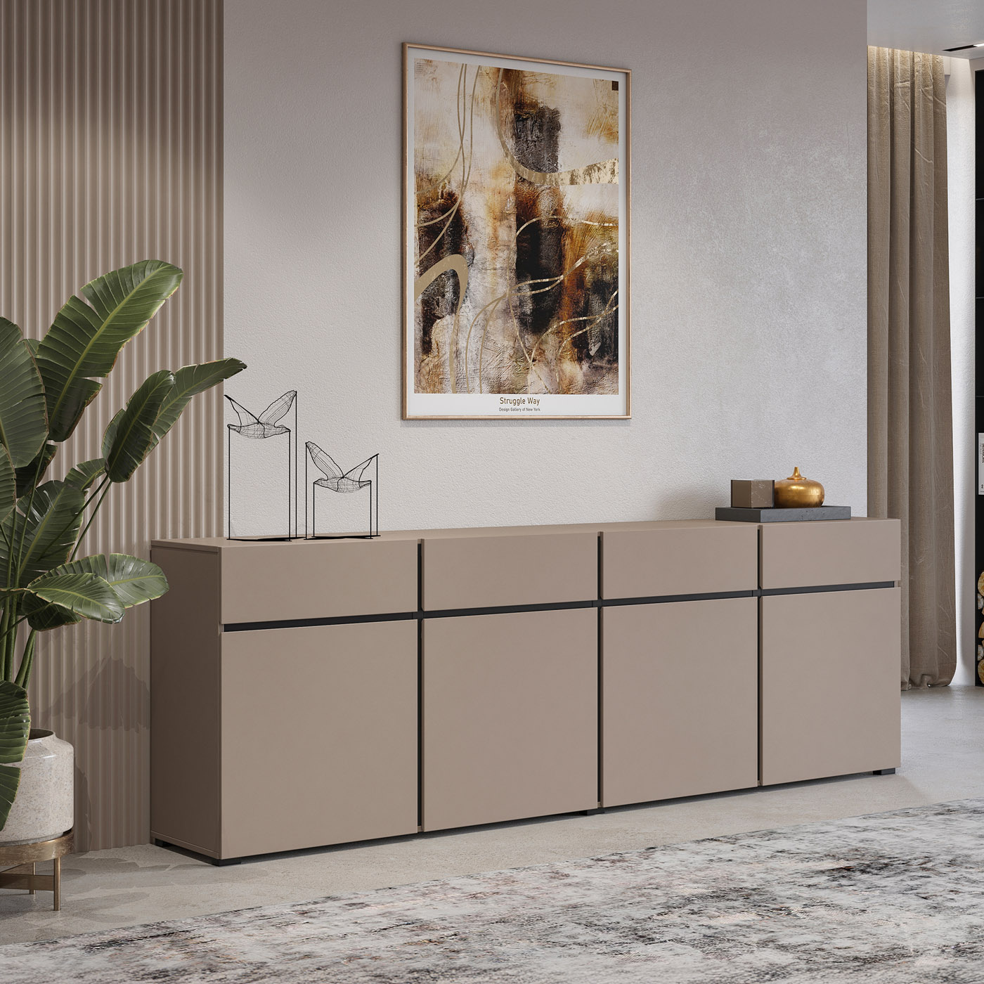 Dressoir Crotone - 4-deurs incl. 4 lades - Taupe