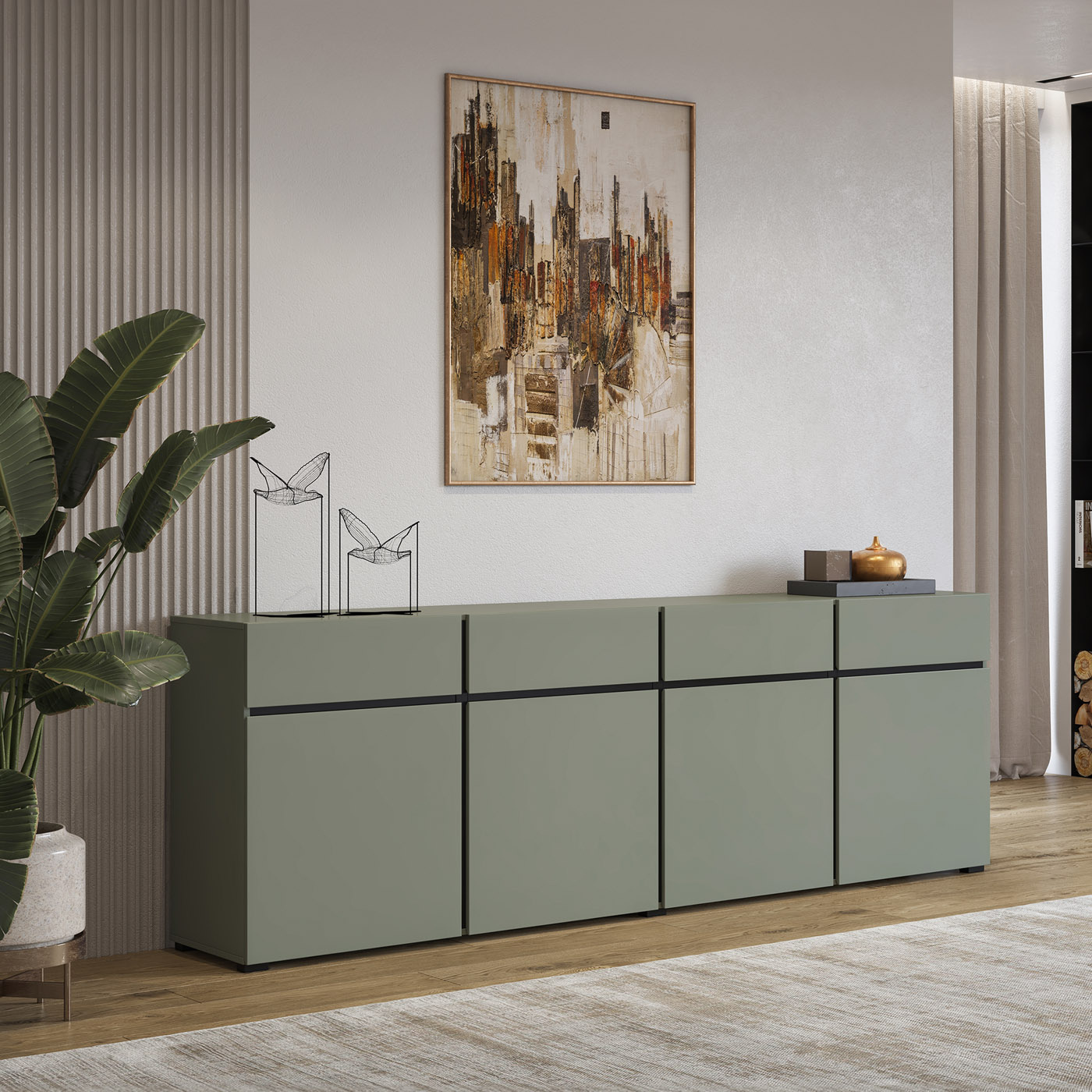 Dressoir Crotone - 4-deurs incl. 4 lades - Groen