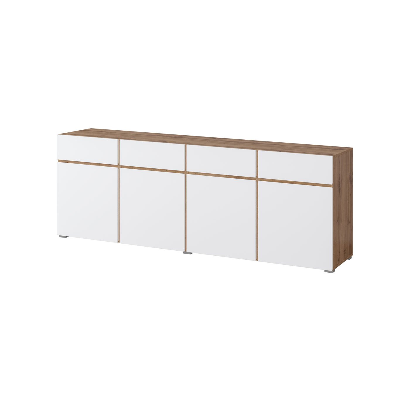 Dressoir Crotone - 4-deurs incl. 4 lades - Wotan Eiken / Wit