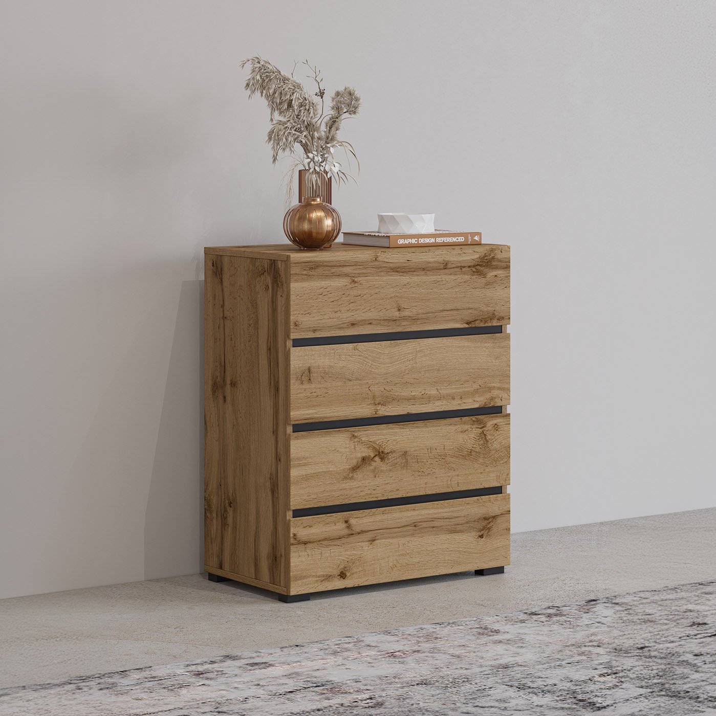 Ladekast Crotone - 4 lades - Wotan Eiken