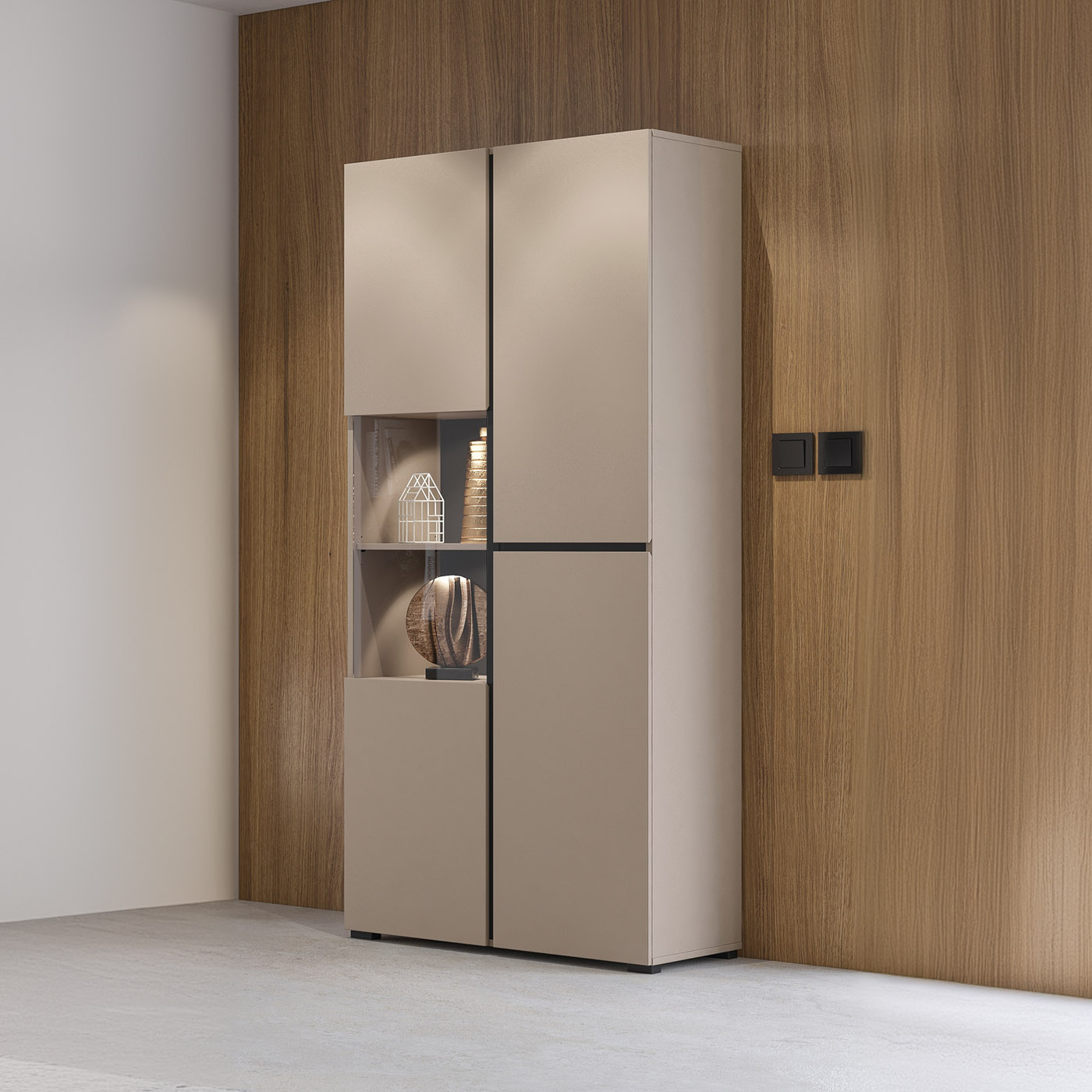 Vitrinekast Crotone - 2-deurs  - Taupe