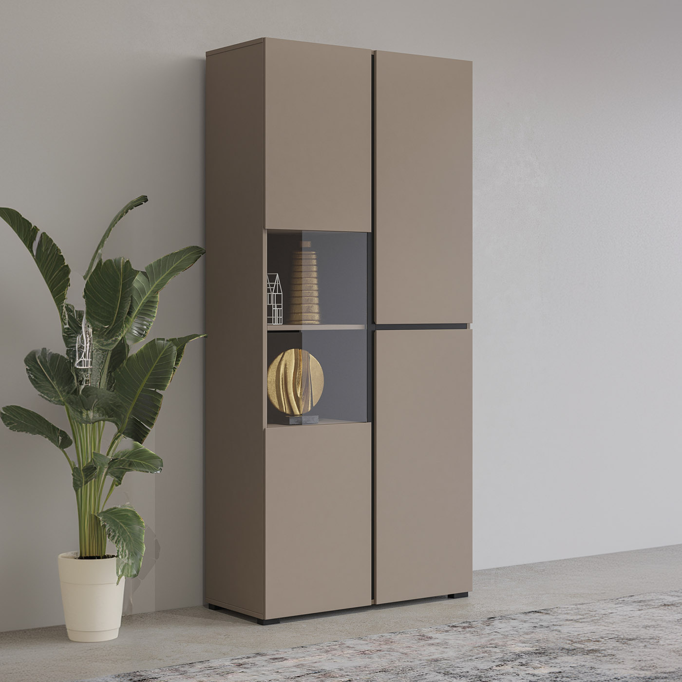 Vitrinekast Crotone - 2-deurs  - Taupe