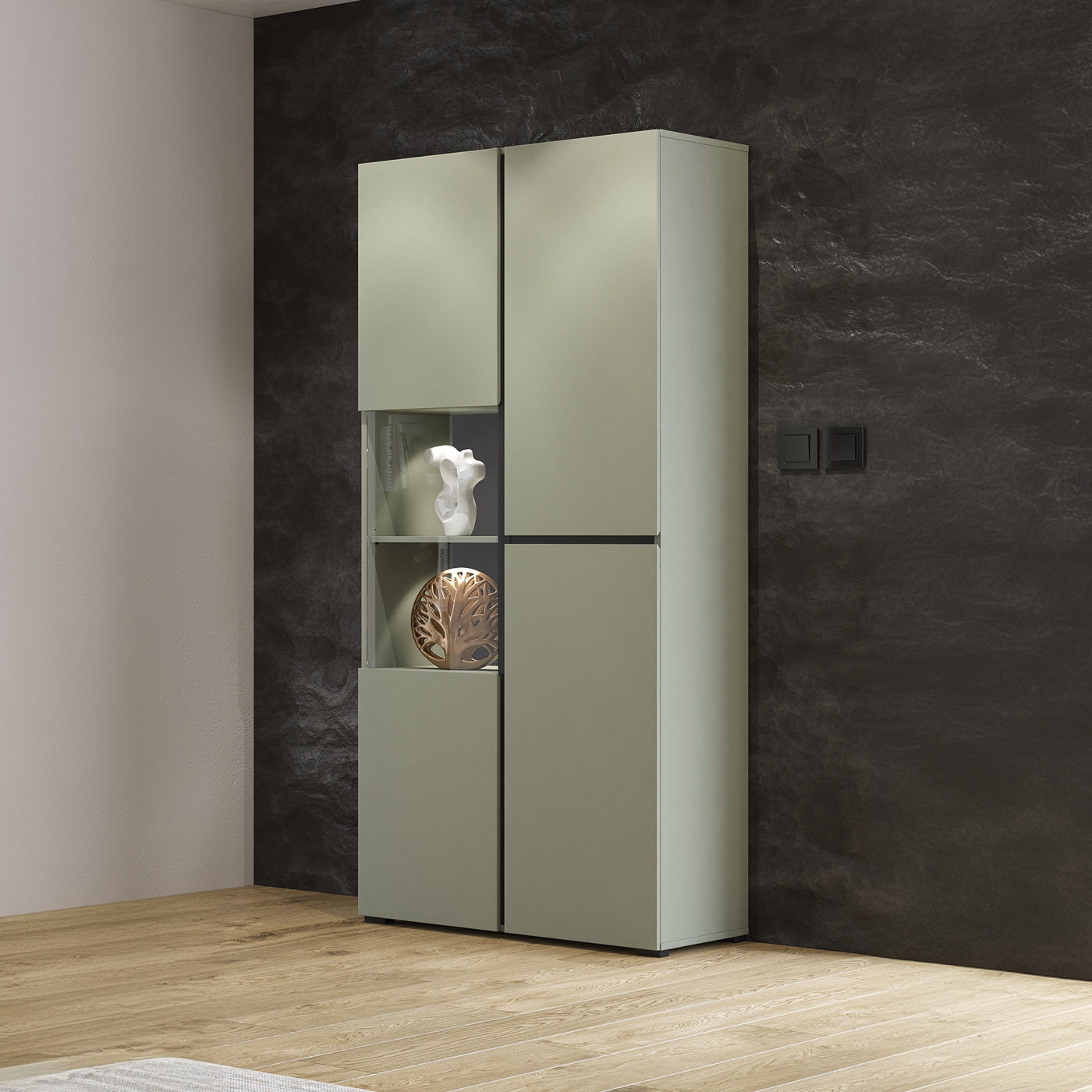 Vitrinekast Crotone - 2-deurs  - Groen