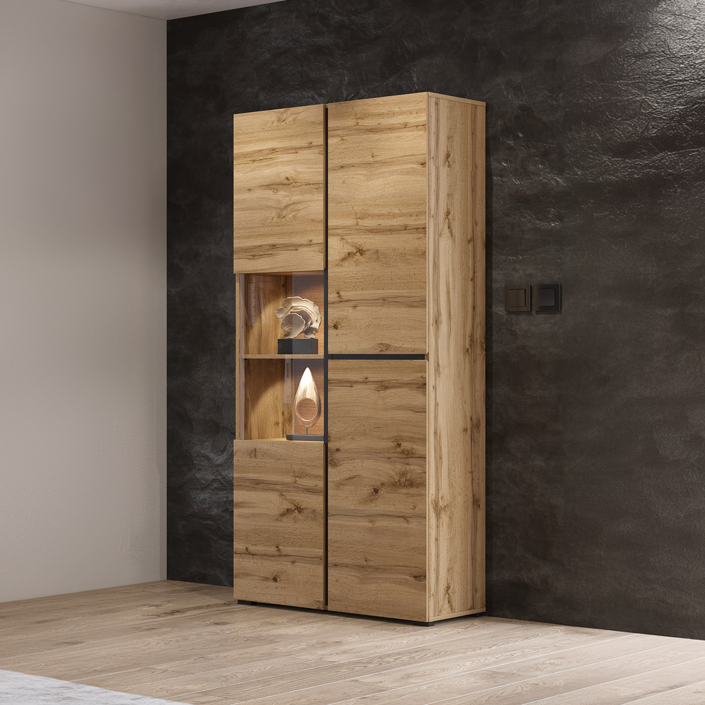 Vitrinekast Crotone - 2-deurs  - Wotan Eiken