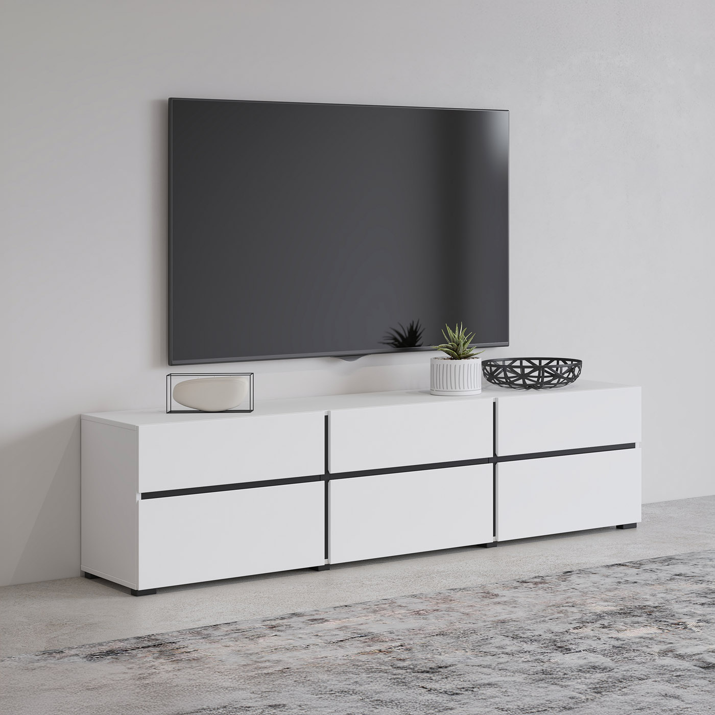 TV-meubel Crotone - 3-kleps incl. 3 lades - Wit