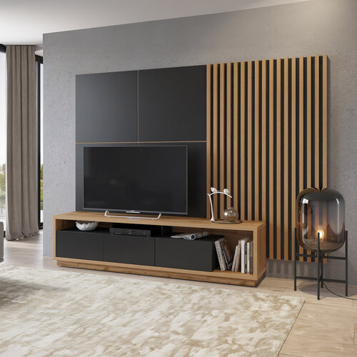 Wandcombinatie Celano - Wotan Eiken / Zwart