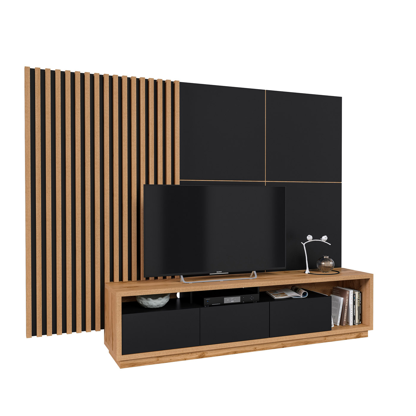 Wandcombinatie Celano - Wotan Eiken / Zwart