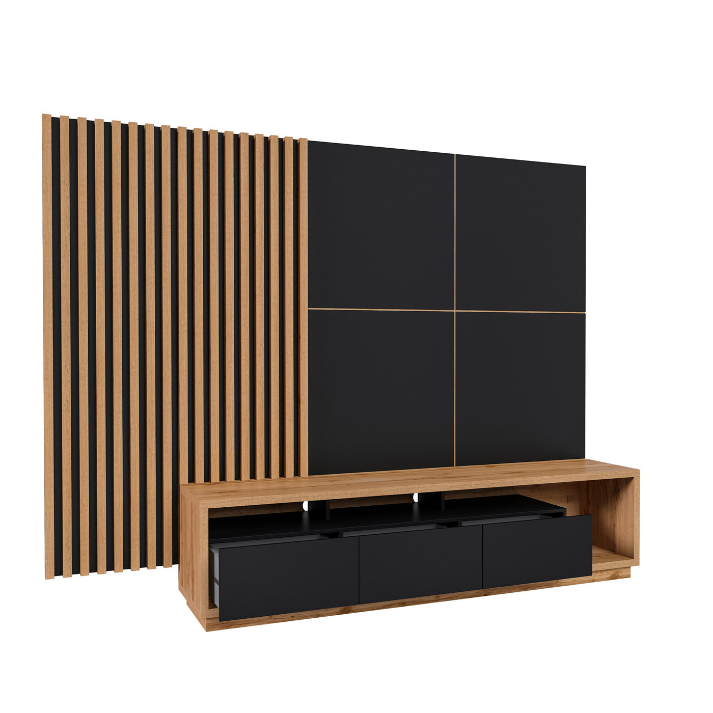 Wandcombinatie Celano - Wotan Eiken / Zwart