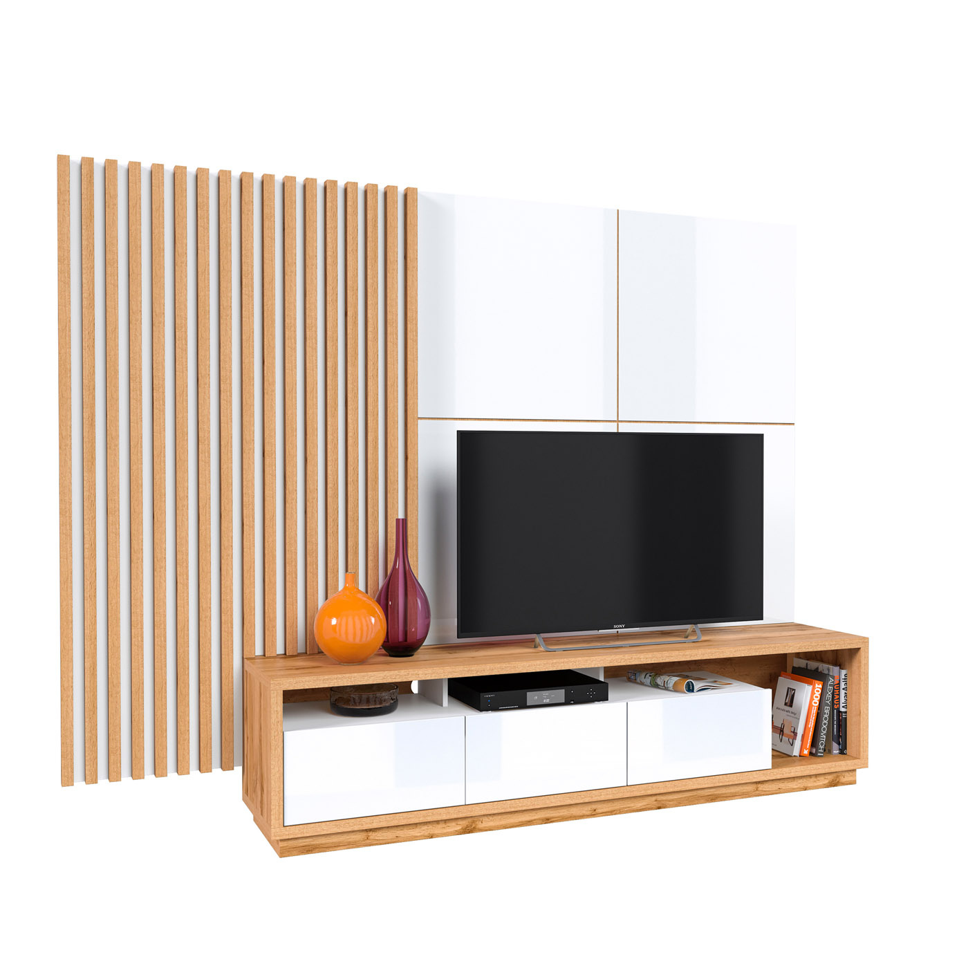 Wandcombinatie Celano - Wotan Eiken / Wit