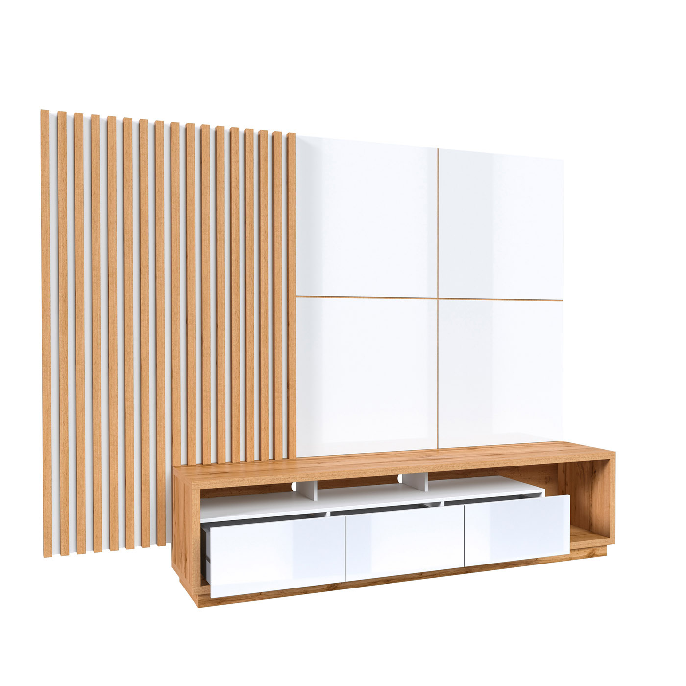 Wandcombinatie Celano - Wotan Eiken / Wit