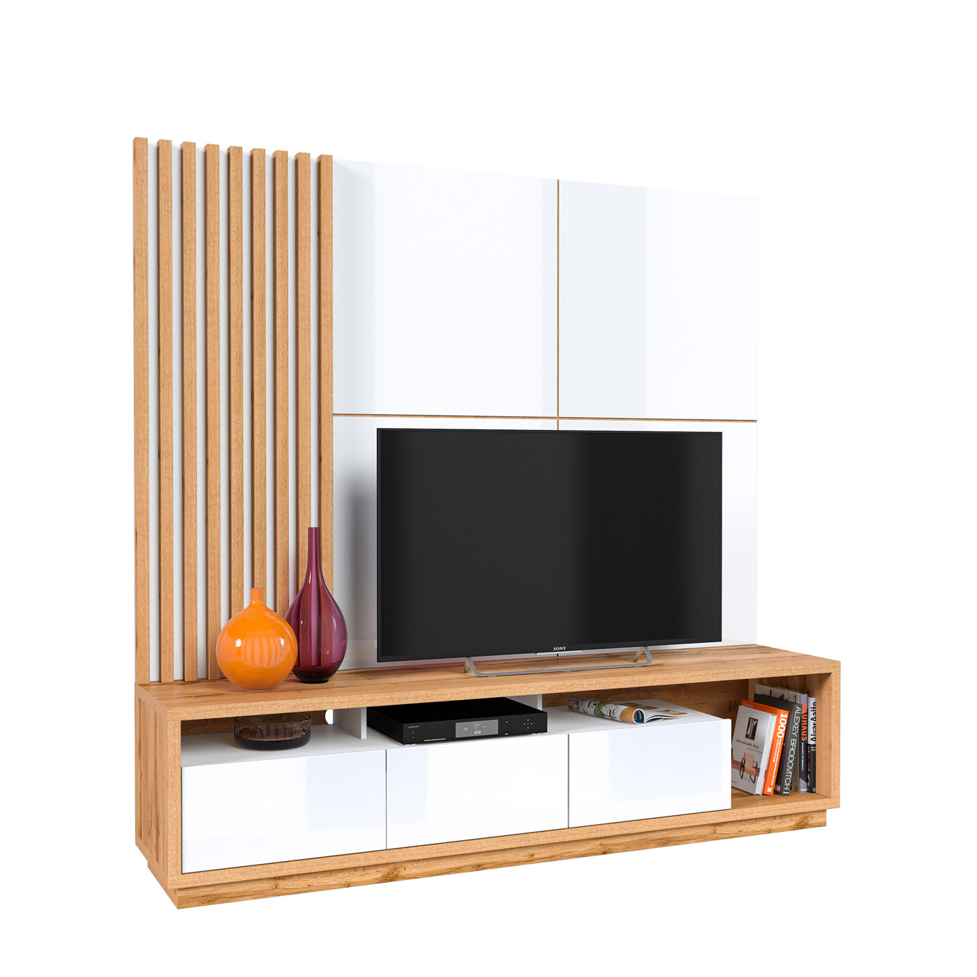 Wandcombinatie Celano - Wotan Eiken / Wit