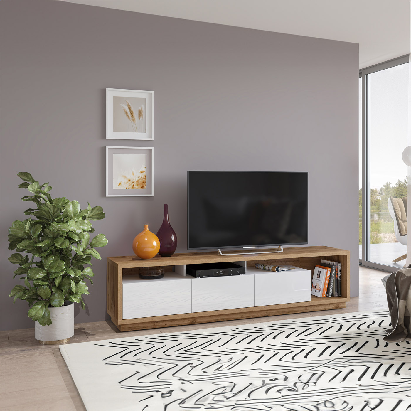 TV-meubel Celano - Wotan Eiken / Wit