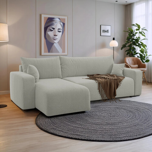 2dekans Hoekbank Teddy stof Pim Grijs - Universeel - Slaapbank met opbergruimte