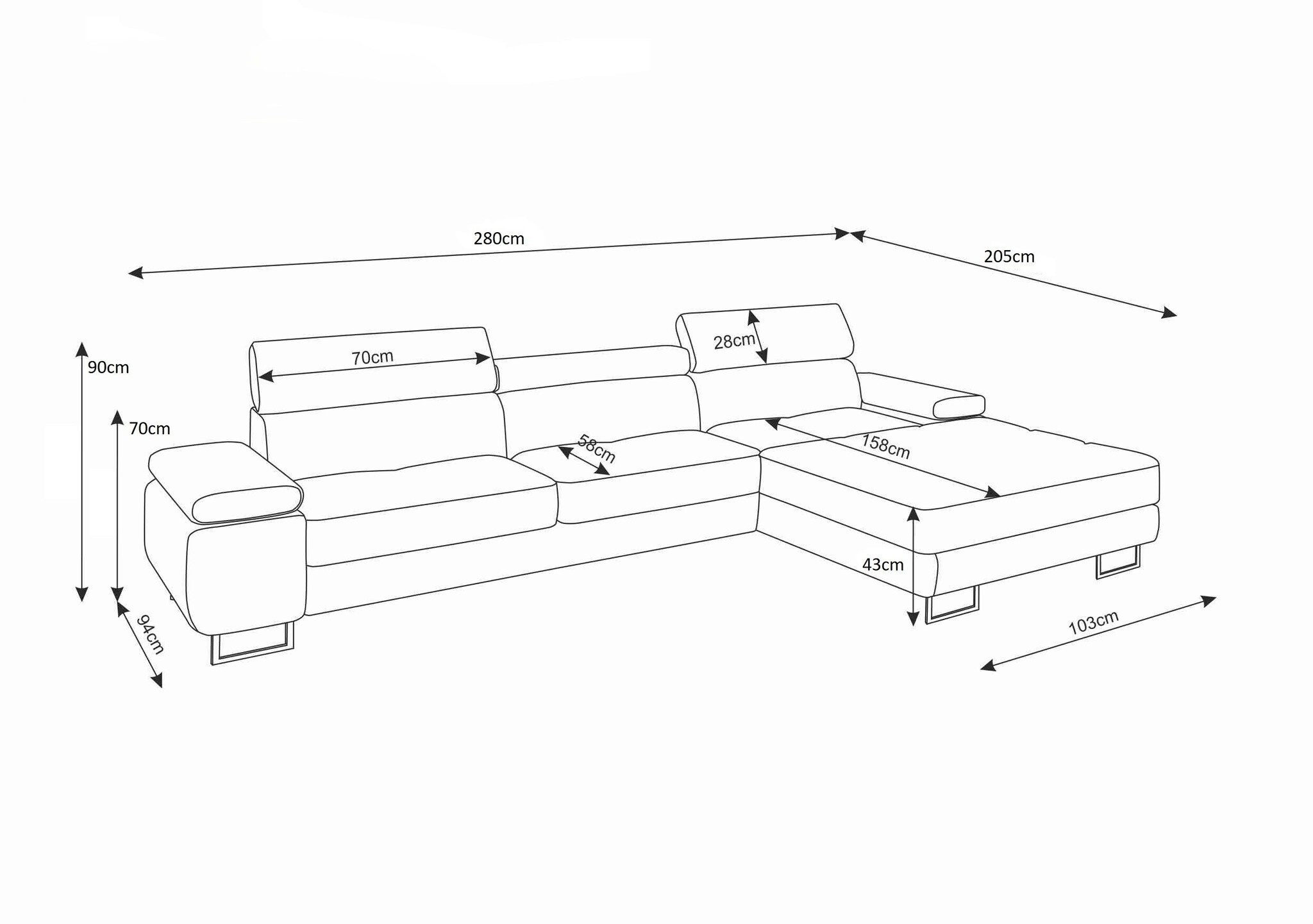 OP=OP Slaapbank met opbergruimte Sem | Velvet Petrol | Rechts | L-Hoekbank