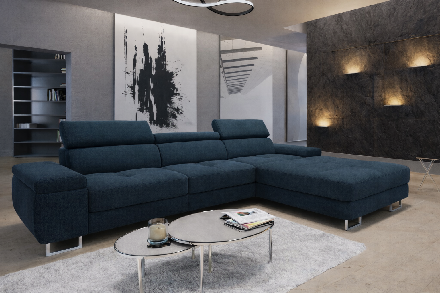OP=OP Slaapbank met opbergruimte Sem | Velvet Petrol | Rechts | L-Hoekbank