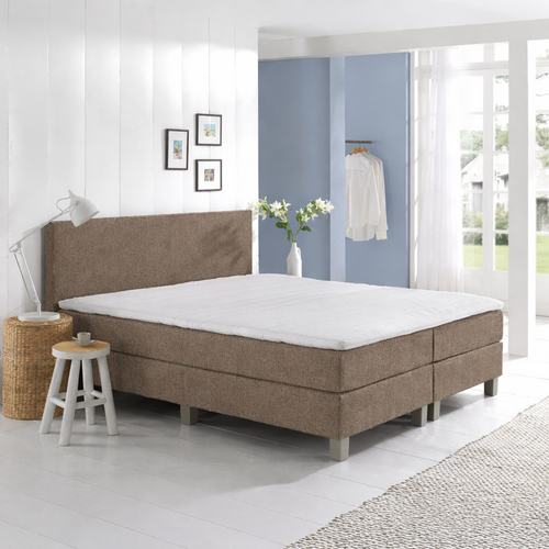 OP=OP Boxspring Basic 160 x 200 Donkerbeige | Incl 1x Hocker | Luxe box 30 cm