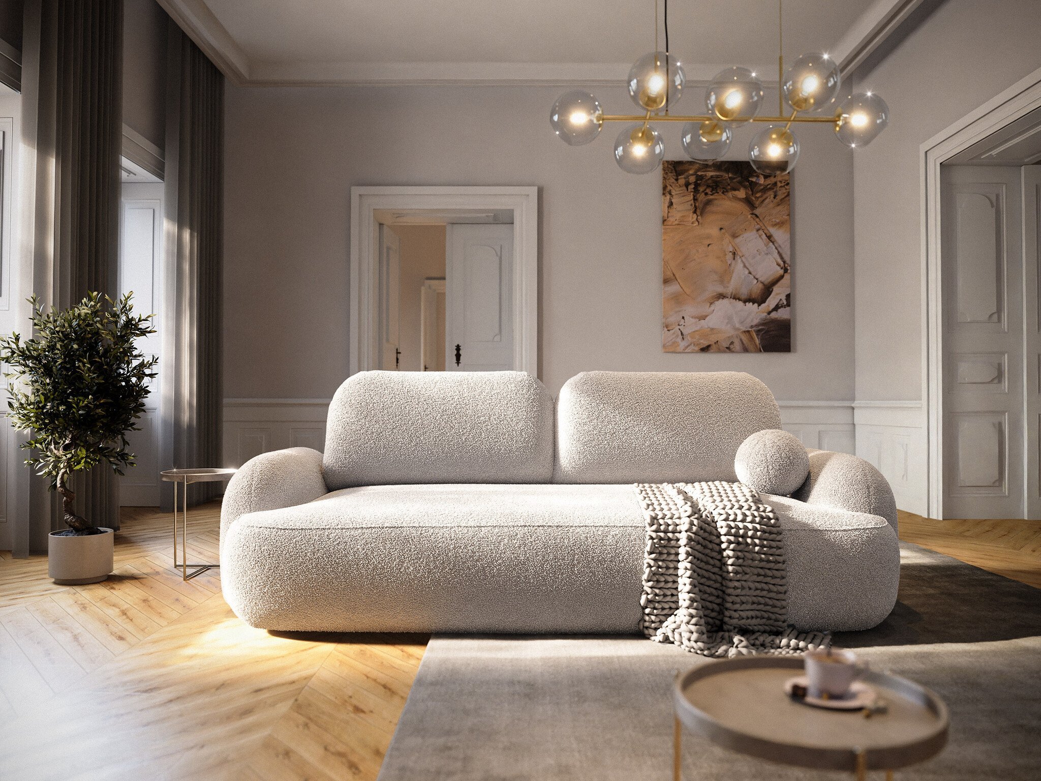 OP=OP Slaapbank met Opbergruimte Morris Teddy stof Licht Beige | Zitbank