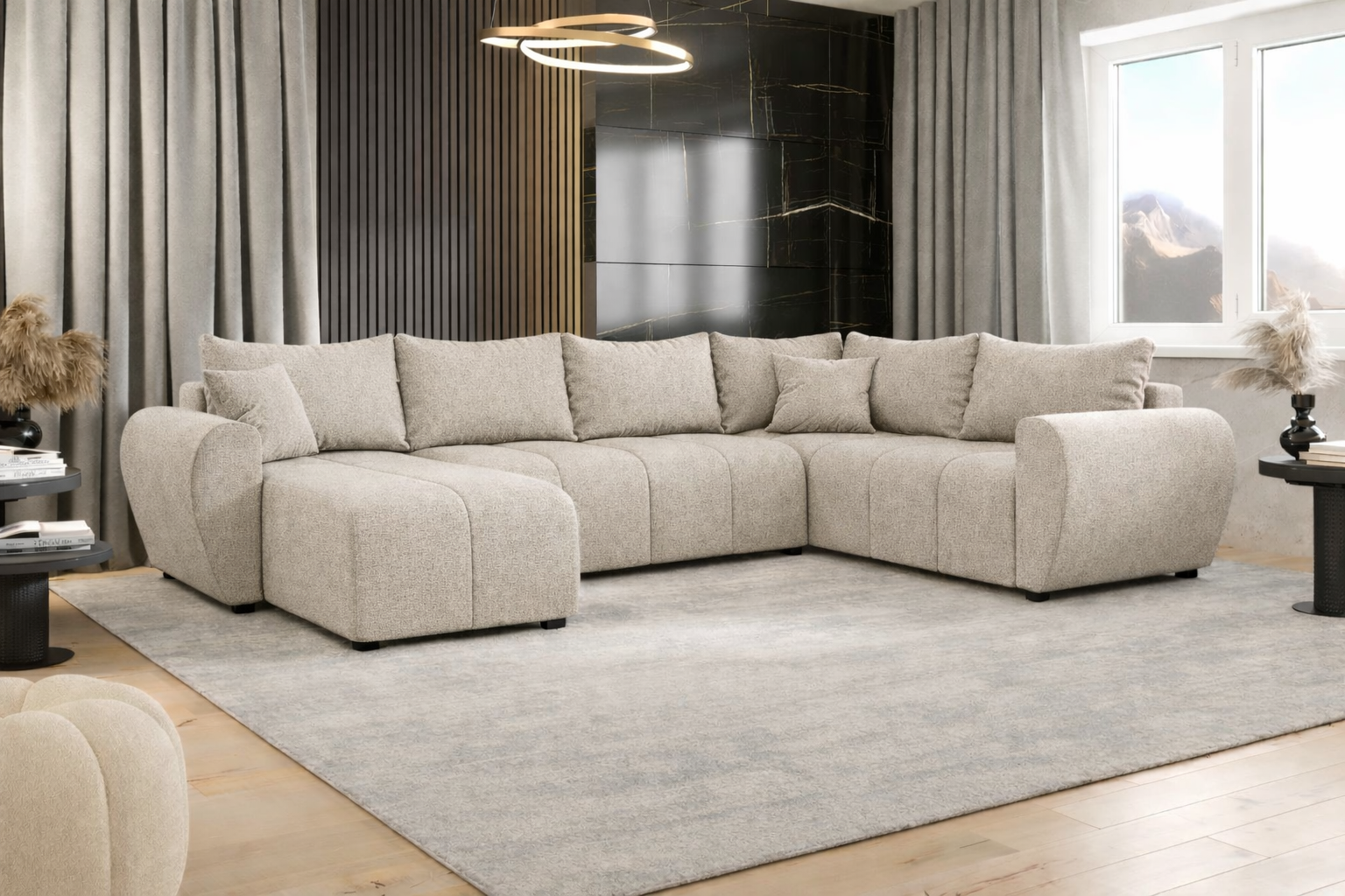 OP=OP Slaapbank met opbergruimte Max | Naturel/ Beige| Rechts| U-bank XL