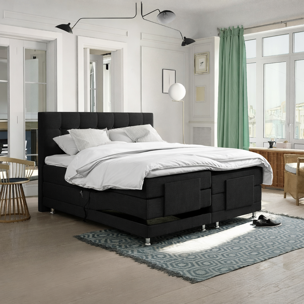 OP=OP Elektrische Boxspring Delux Dubai | 90 x 200 Zwart | Hoofd-en voetbord Dubai