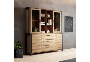 Vitrinekast Akven - 4-deurs incl. 3 lades - Wotan Eiken