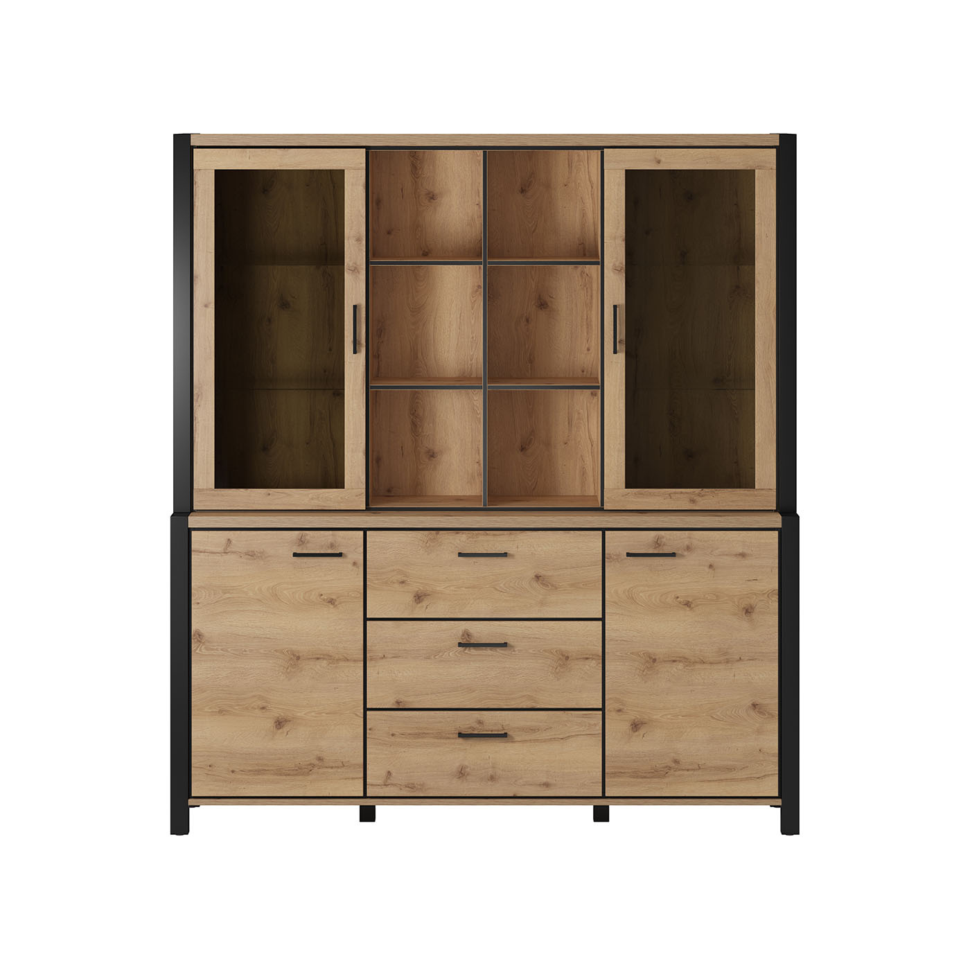 Vitrinekast Akven - 4-deurs incl. 3 lades - Wotan Eiken