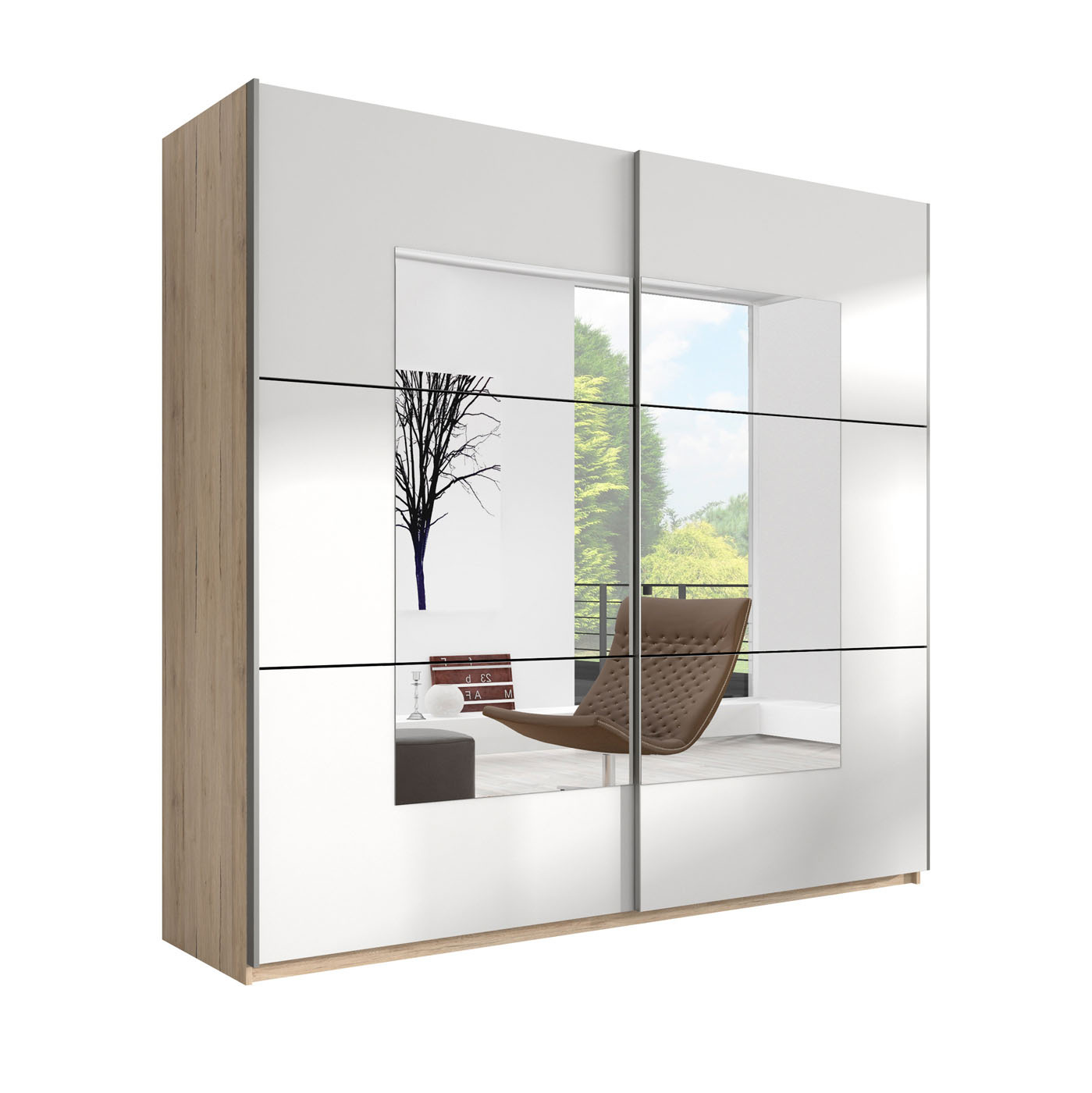 Kledingkast Bern - 2-deurs incl. spiegel - Naturel