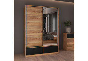 Kledingkast Bern - 2-deurs incl. 2 lades + spiegel - Wotan Eiken / Zwart