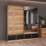 Kledingkast Bern - 2-deurs incl. 4 lades + spiegel - Wotan Eiken / Zwart
