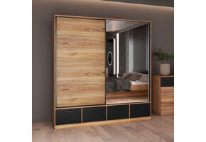 Kledingkast Bern - 2-deurs incl. 4 lades + spiegel - Wotan Eiken / Zwart