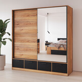 Kledingkast Bern - 2-deurs incl. 4 lades + spiegel - Wotan Eiken / Zwart