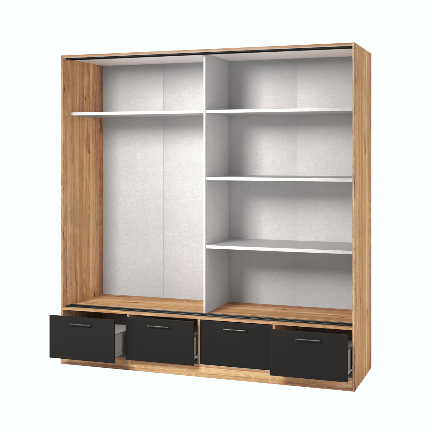 Kledingkast Bern - 2-deurs incl. 4 lades + spiegel - Wotan Eiken / Zwart