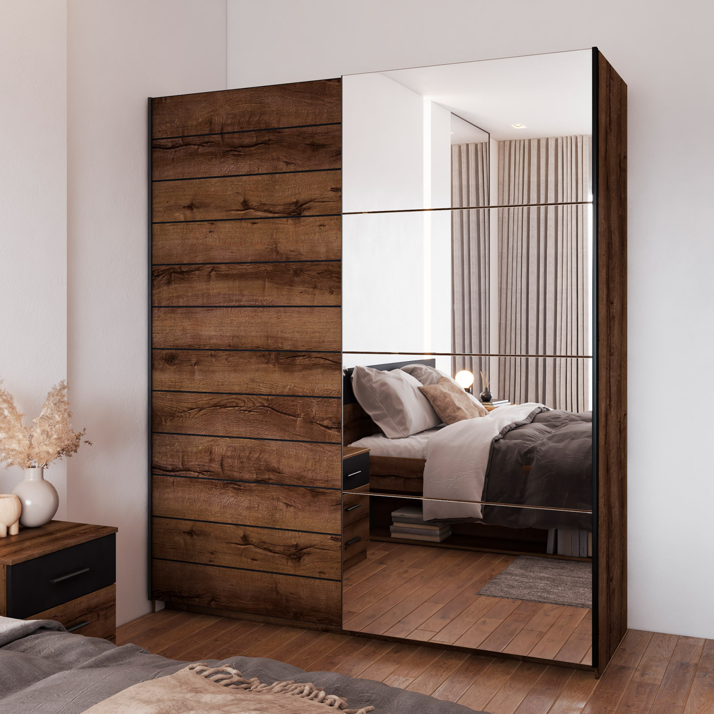 Kledingkast Bern - 2-deurs incl. spiegel - Walnoot