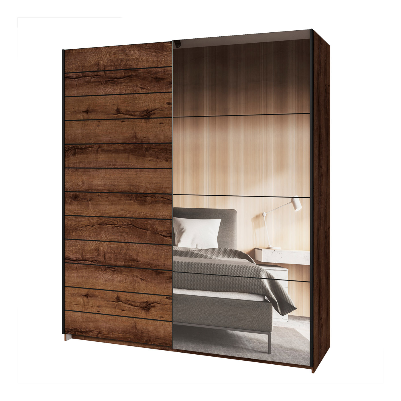 Kledingkast Bern - 2-deurs incl. spiegel - Walnoot